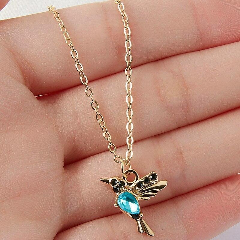 Zirconia Hummingbird Necklace with Enamel