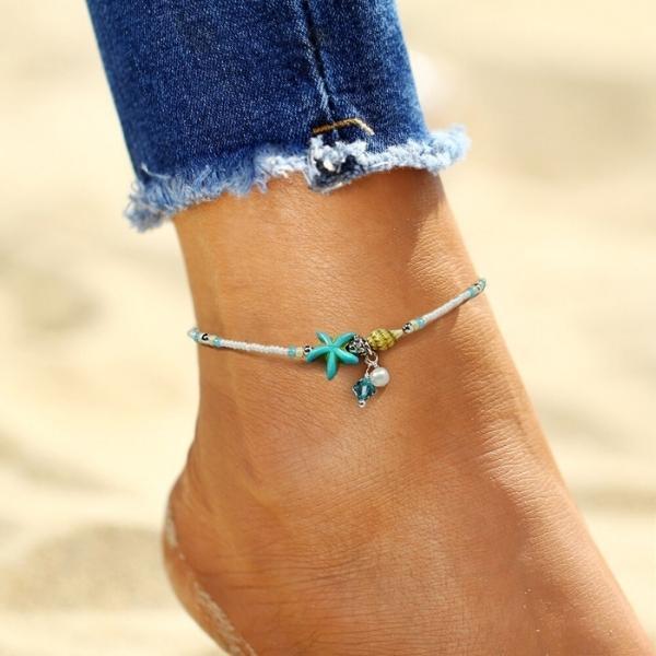Starr and Shell Anklet Bracelet with Natural Stones