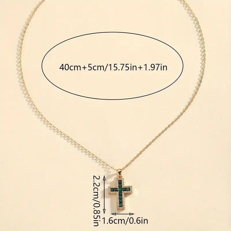 Soleen Emerald Cross Pendant Necklace | Gold