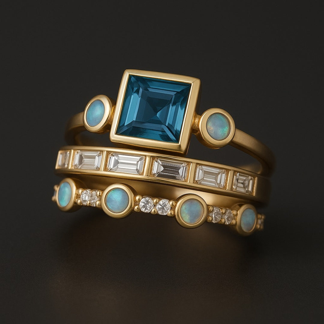 Set of Vintage Blue Crystal Rings
