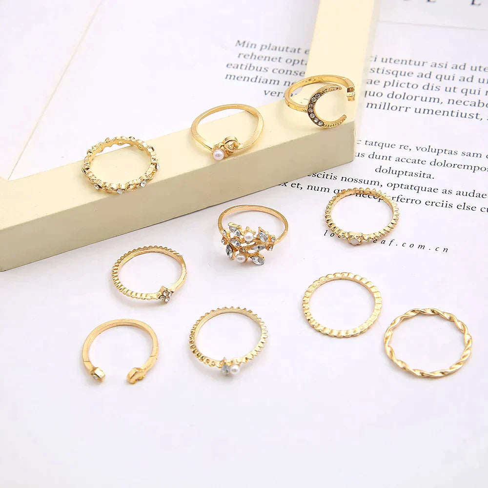 Bohemian Rings in a 10-Pack: Silver and Gold Plated