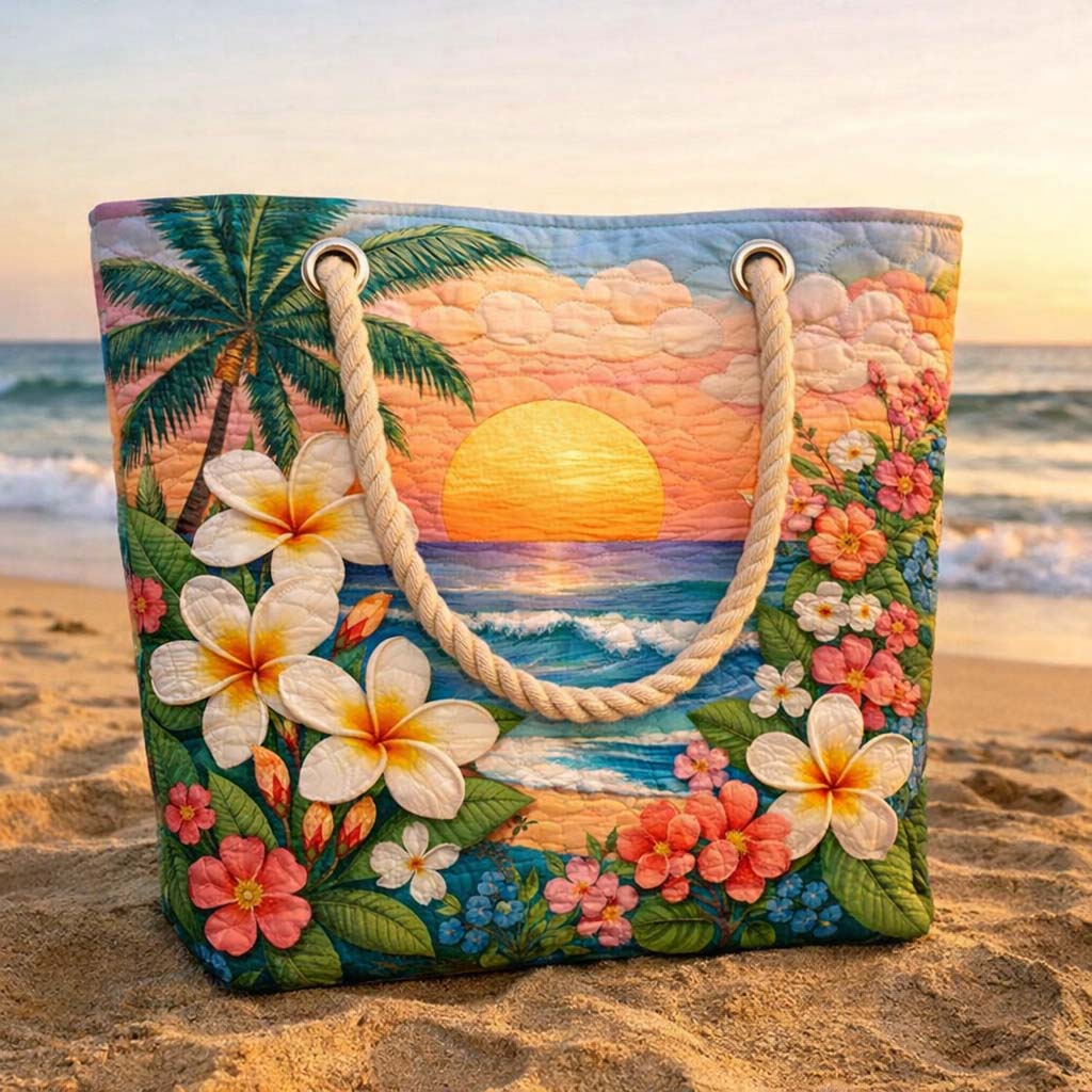 Quilted Tropical Vibe Beach Bag