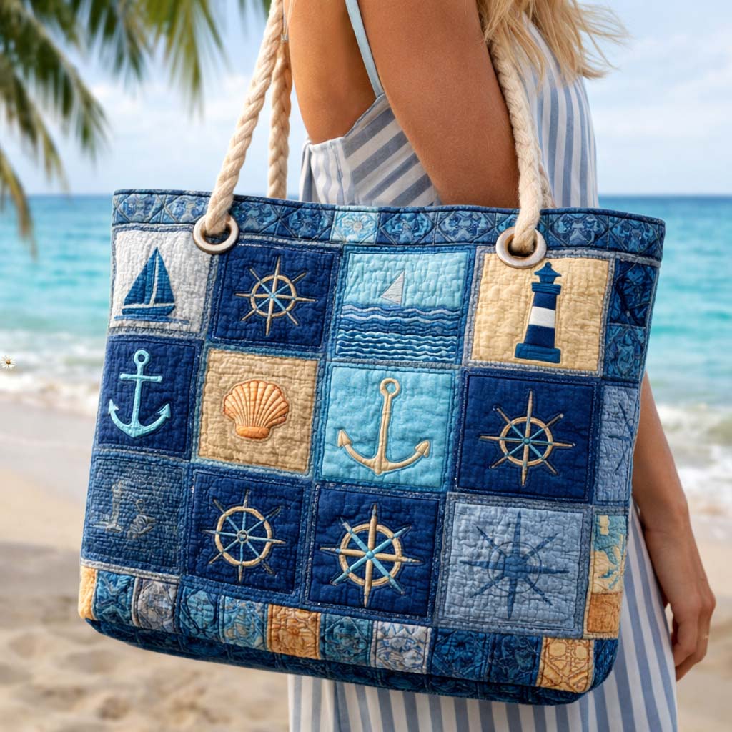 Quilted Blue Nautical Beach Bag
