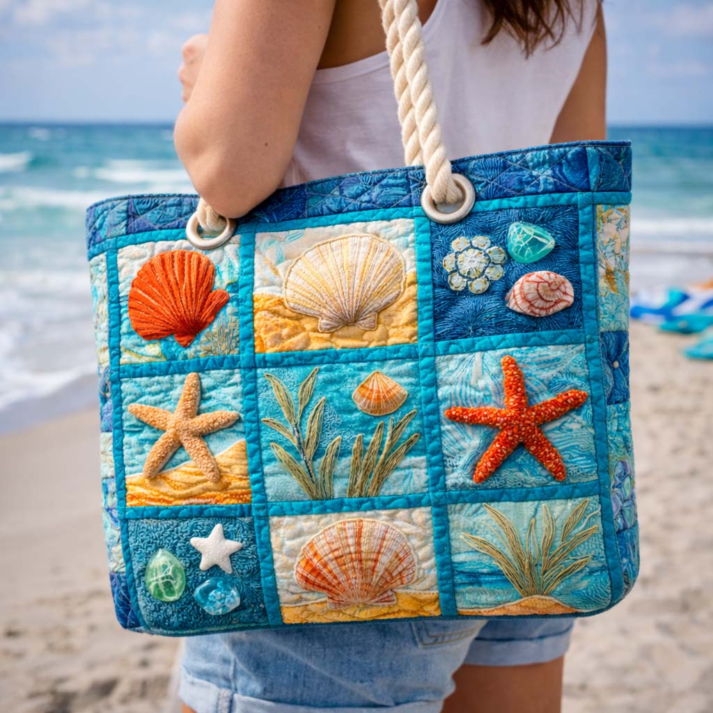 Padded Beach Bag with Coastal Shells