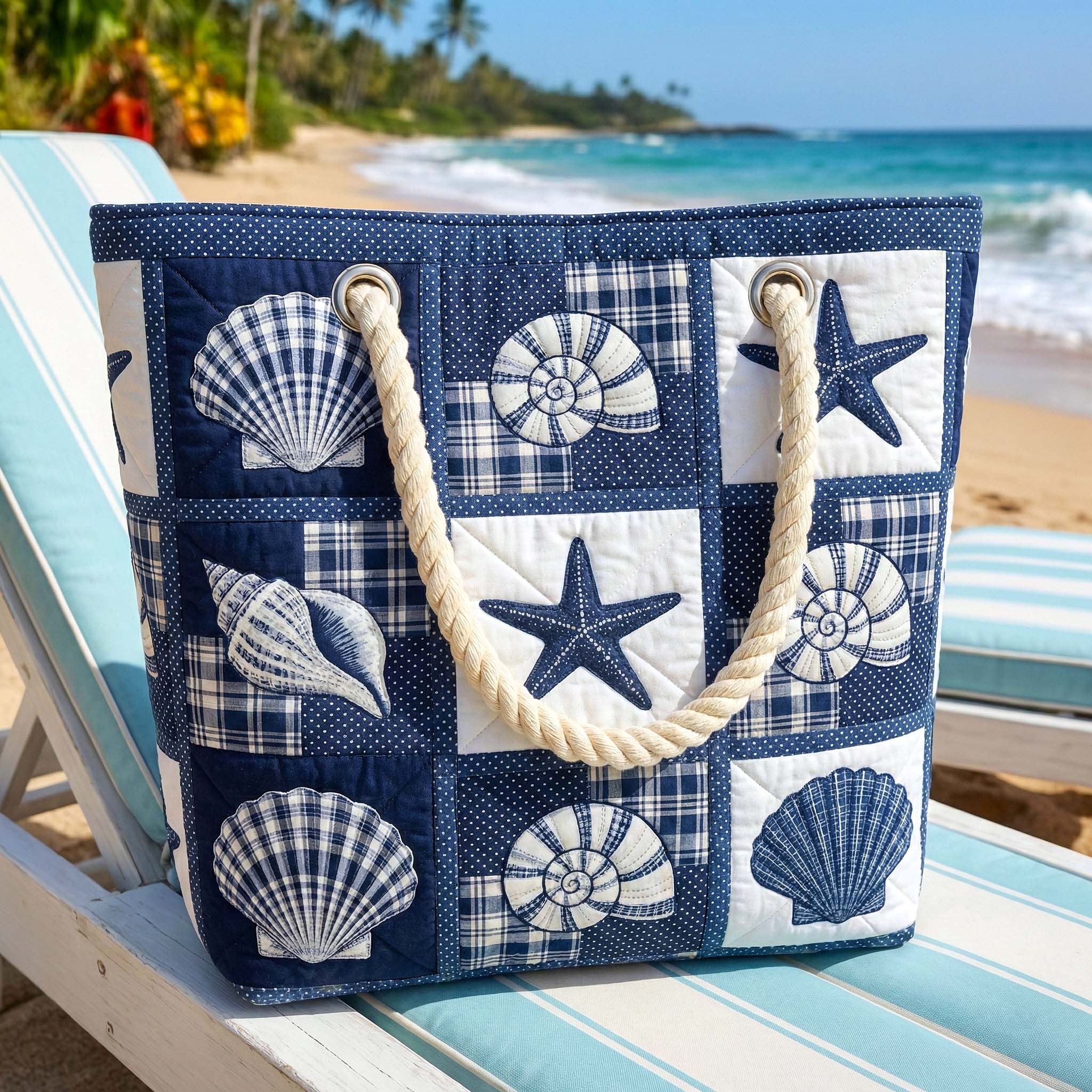 Quilted Beach Bag Shell Serenity