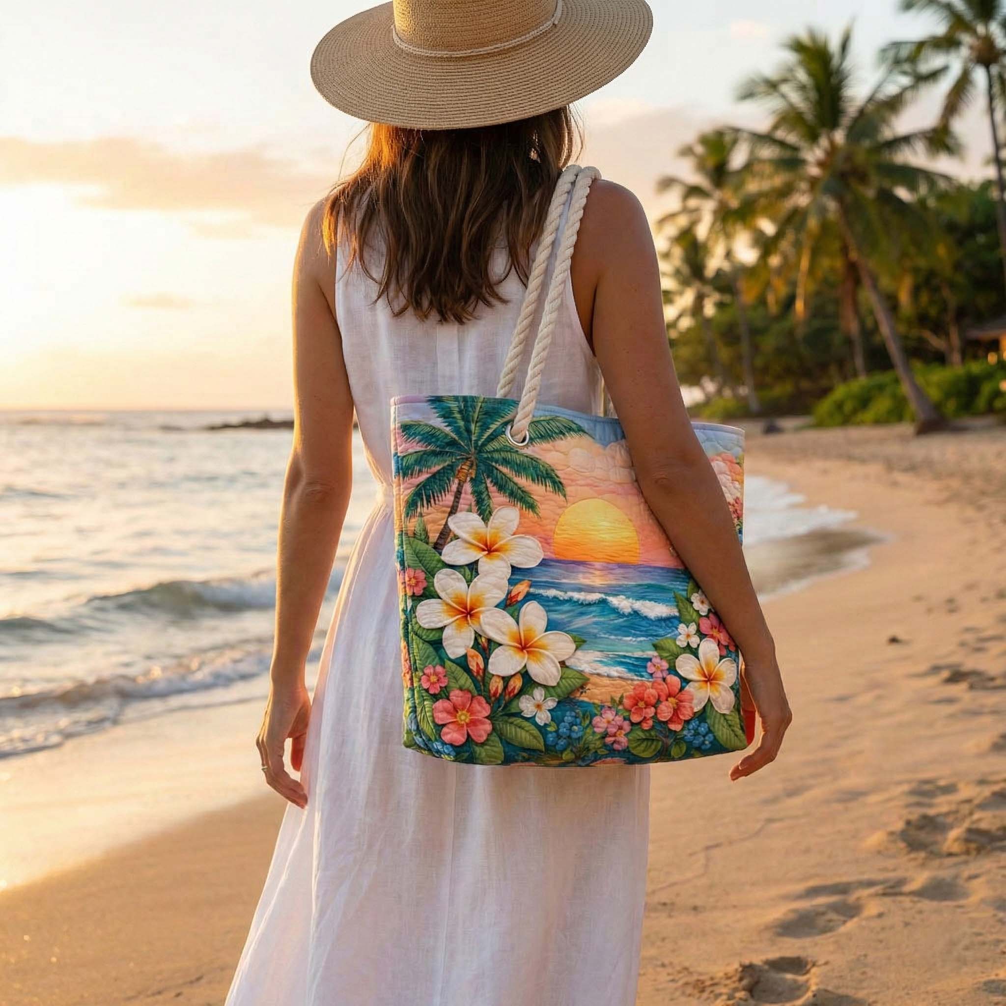 Quilted Tropical Vibe Beach Bag