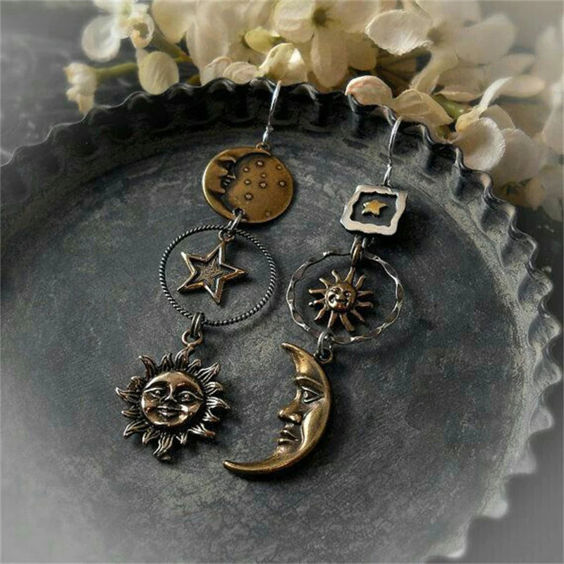 Earrings with Sun-Moon Pendant