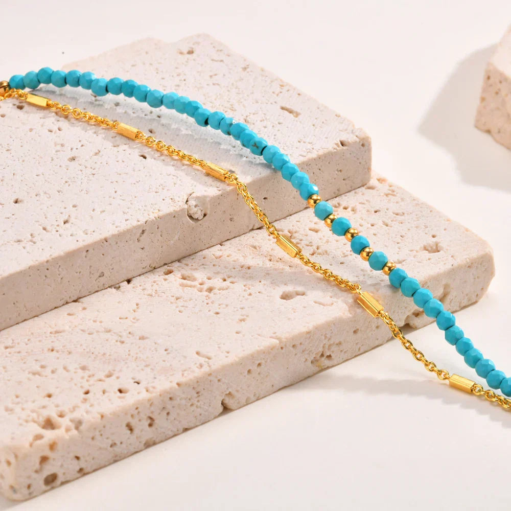 Timeless Double Chain Bracelet Gold Turquoise