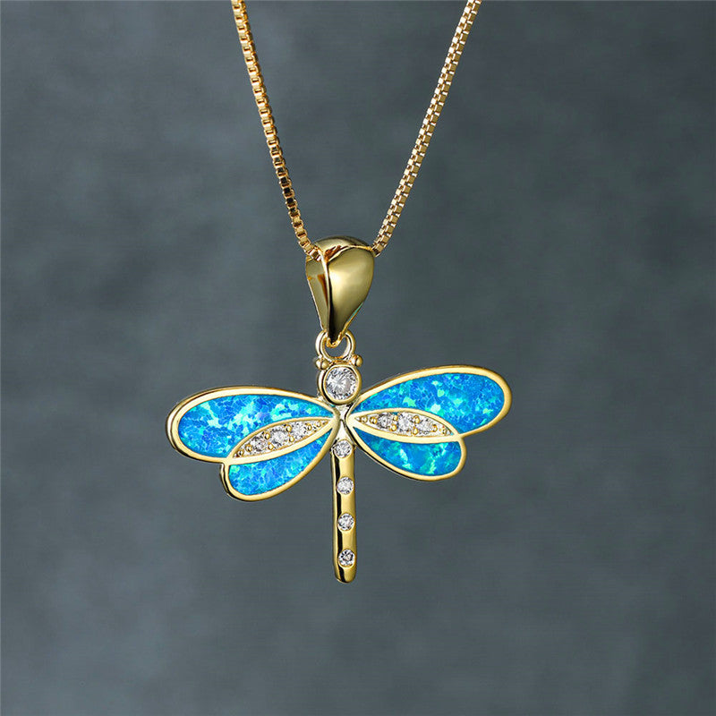 Gold Opal Dragonfly Necklace
