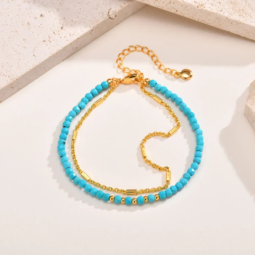 Timeless Double Chain Bracelet Gold Turquoise