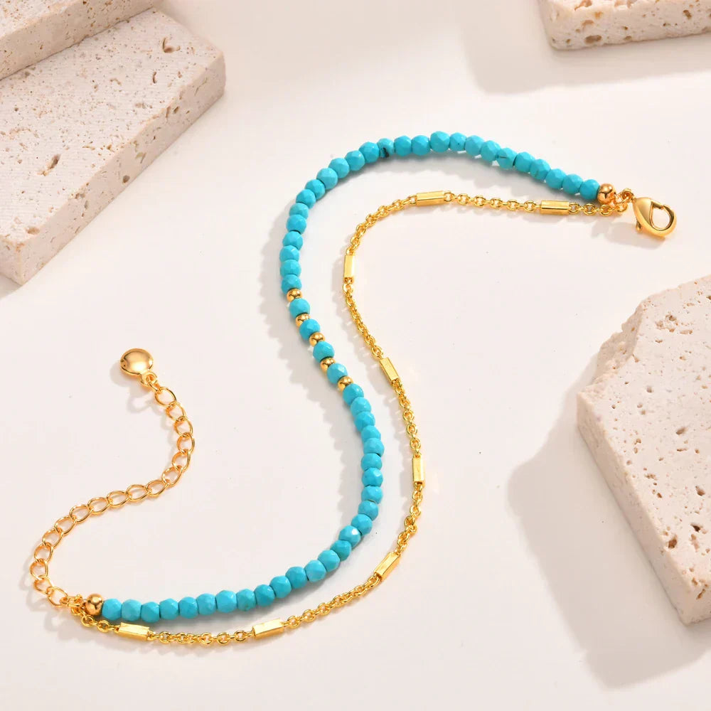 Timeless Double Chain Bracelet Gold Turquoise