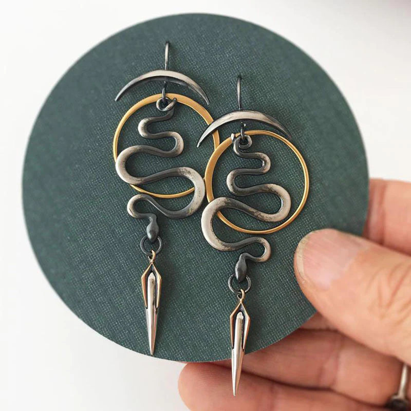 Serpentine Spiral Earrings in Irregular Geometric Design