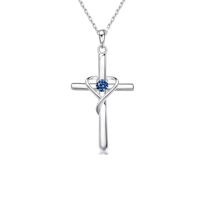 Sapphiree Cross Necklace | White Gold