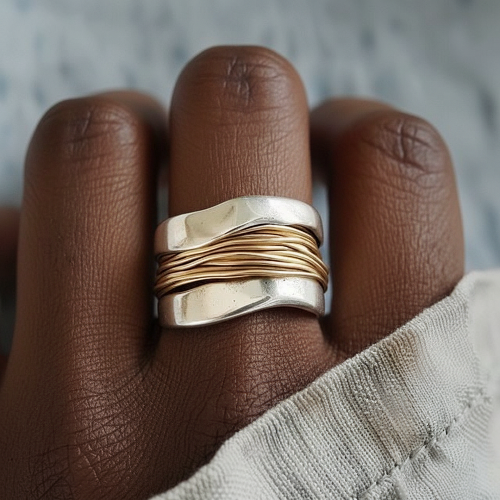 Golden Silver Threads Ring