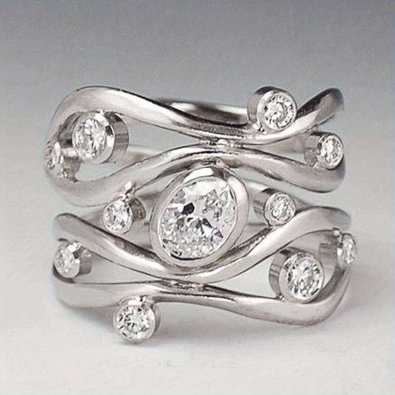 Vintaje Silver & Zirconia Irregular Ring