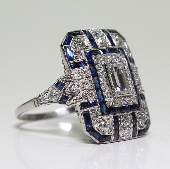 Vintaje Ring in Polished Silver with Blue Zircon