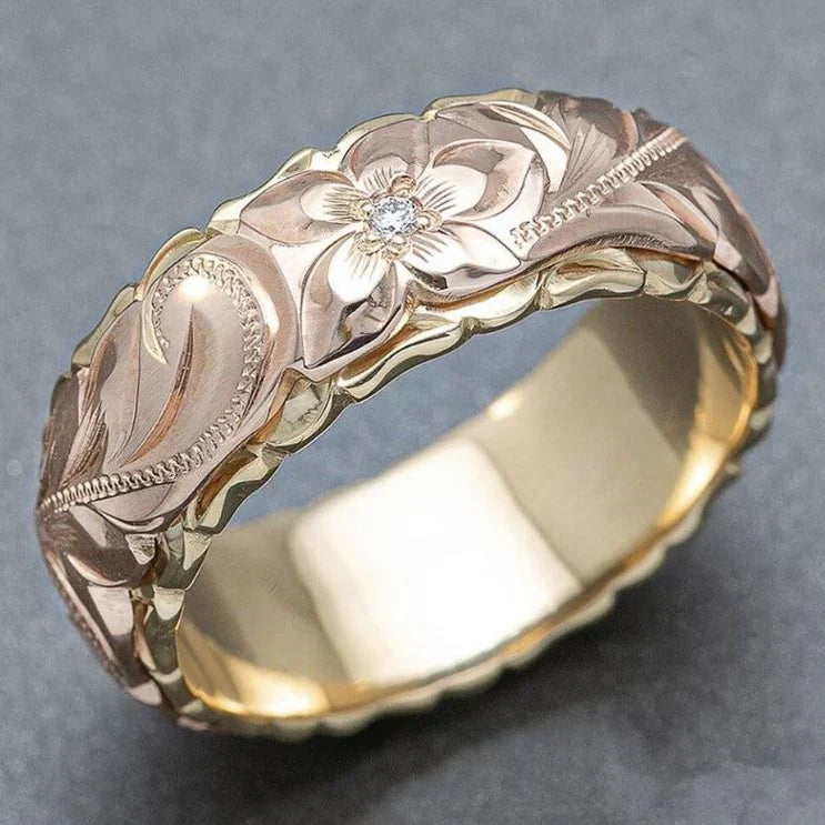 Gold Ring with Vintage Rose Flower