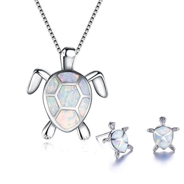 Sear Turtle Necklace + Earrings Set in Opal and Silver