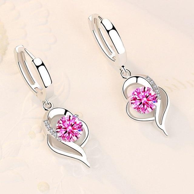 Floral Earrings with Inlaid Zirconia in 925 Sterling Silver