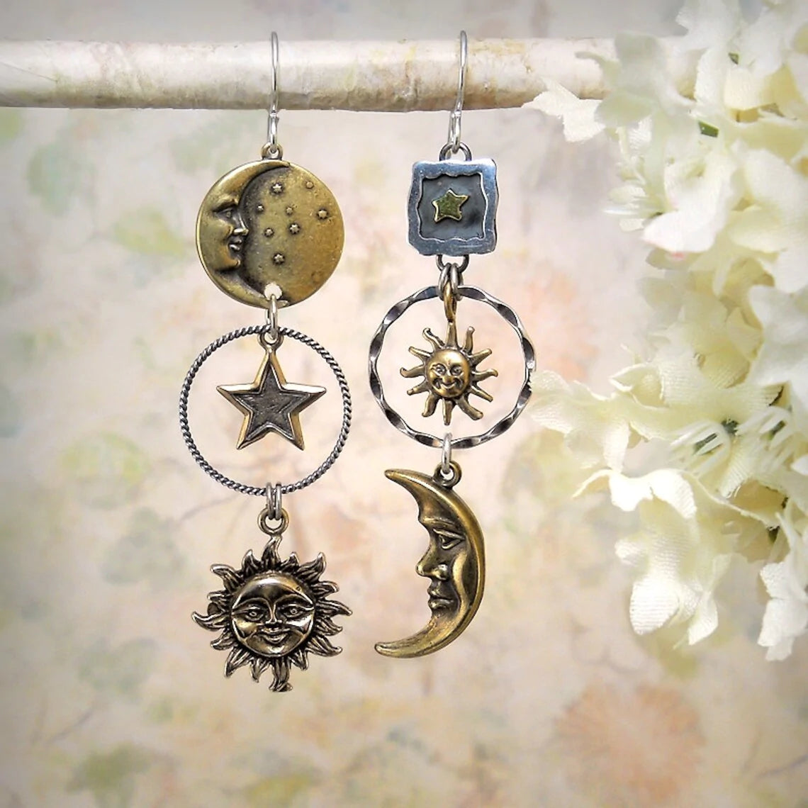 Earrings with Sun-Moon Pendant