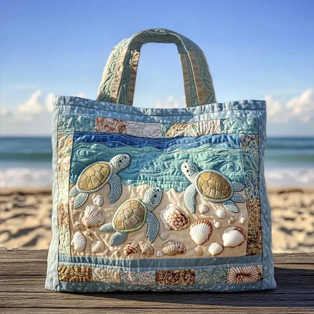 Artisan Quilted Tote Bag - Sea Turtles