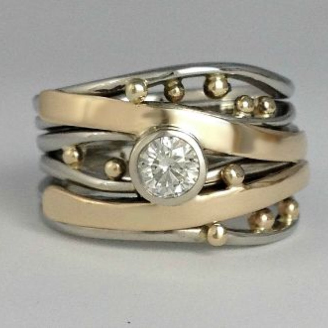 Vintaje Gold Inlaid Zirconia Ring