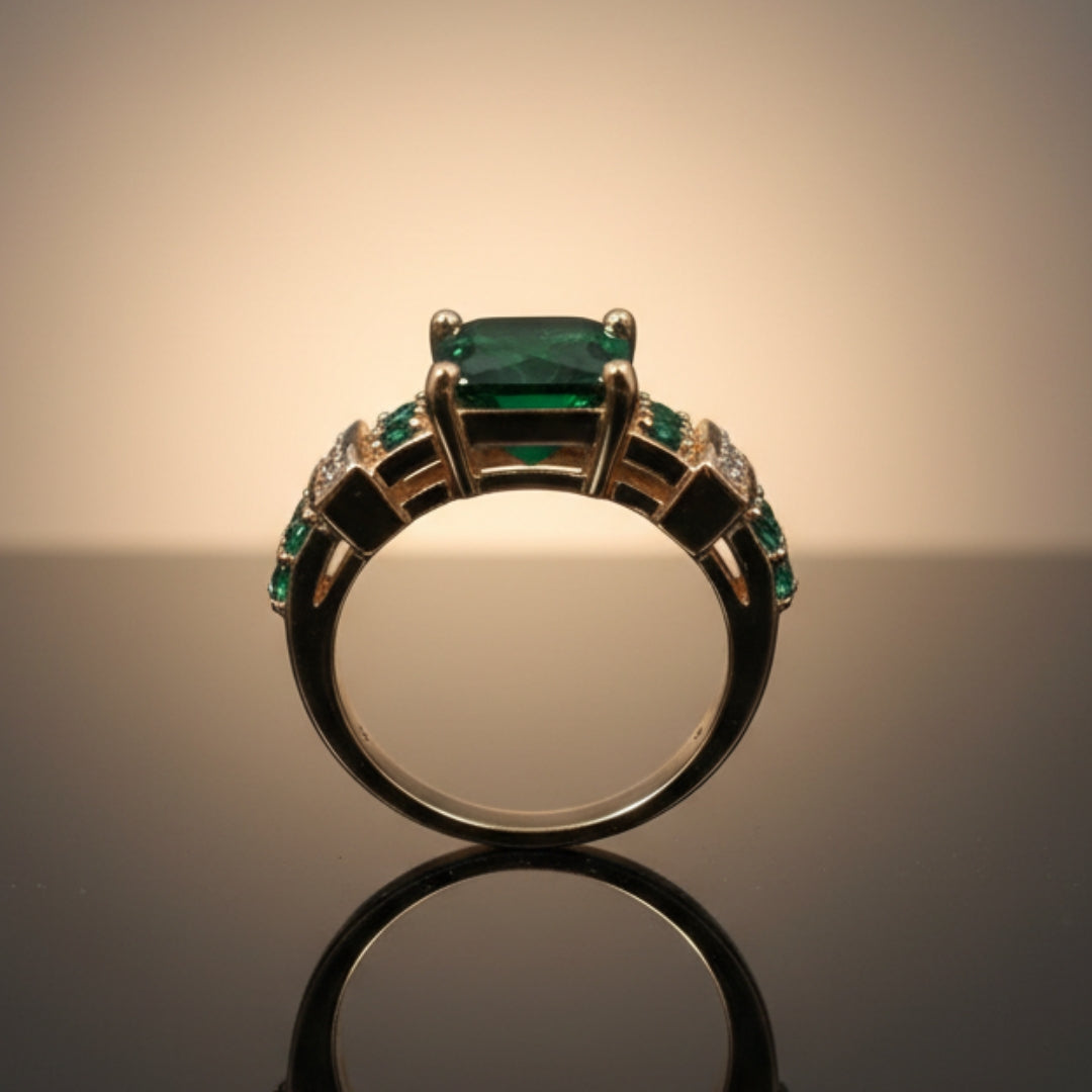 Golden Green Crystalline Ring