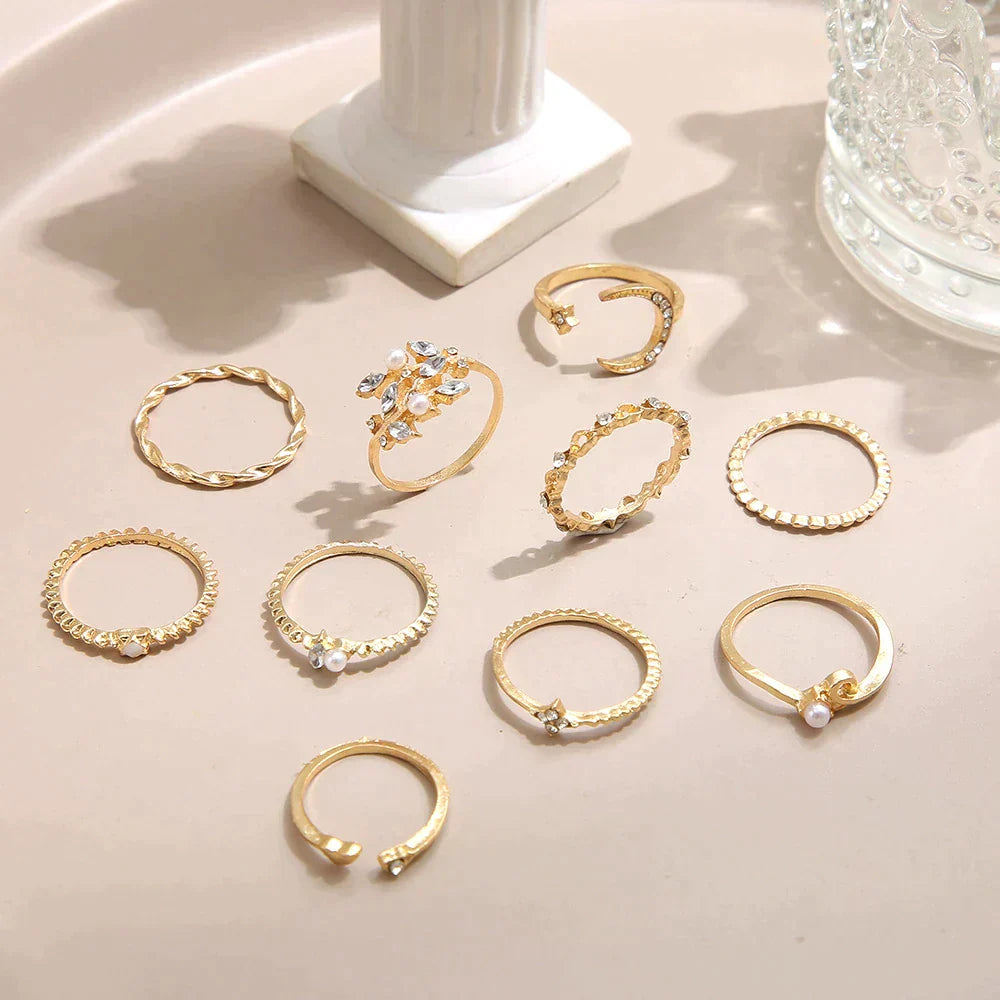 Bohemian Rings in a 10-Pack: Silver and Gold Plated