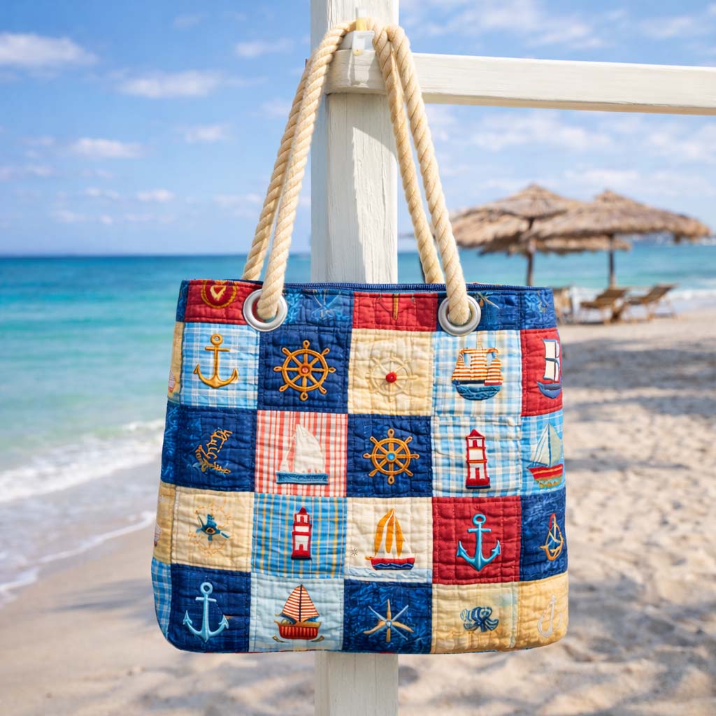 Quilted Beach Bag with Marine Patchwork