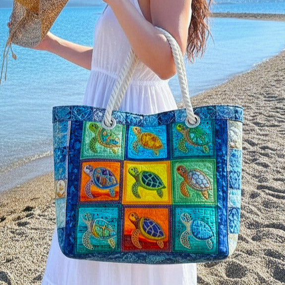 Quilted Beach Bag Peaceful Turtle