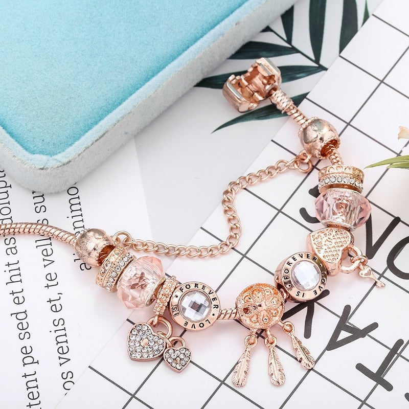 Sterling Silver Dreamcatcher Bracelet with Charms - Rose Design Included