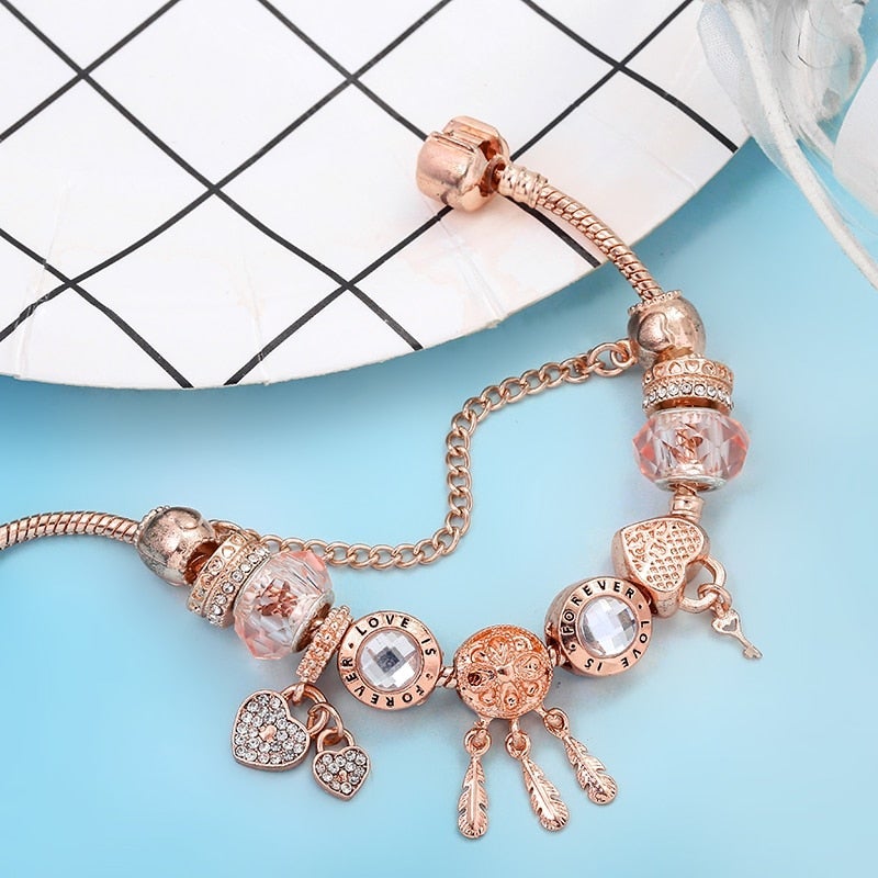 Sterling Silver Dreamcatcher Bracelet with Charms - Rose Design Included