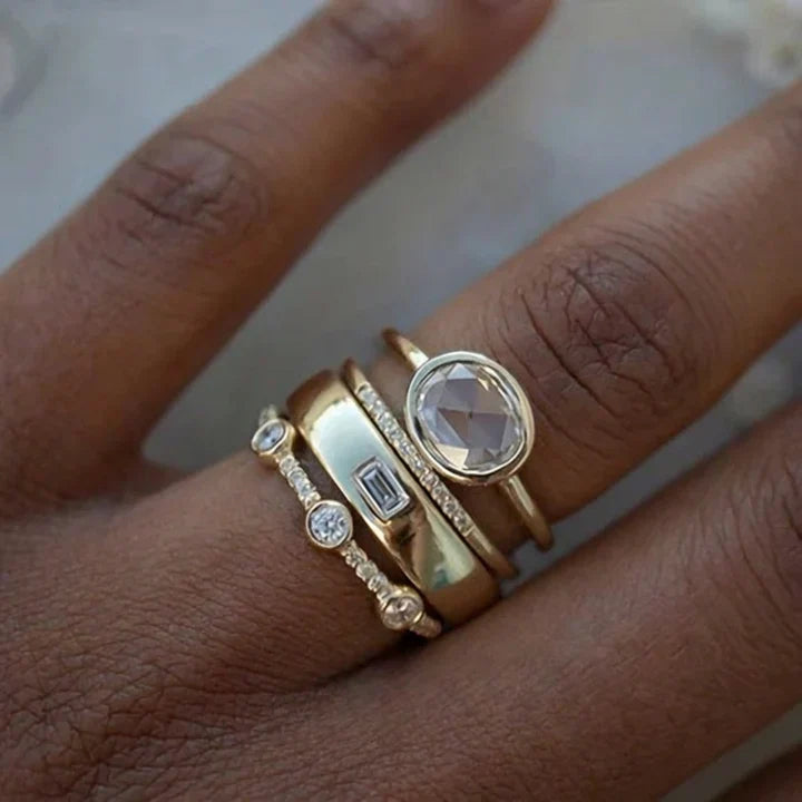 Vintage Gold & Zirconia Ring Set