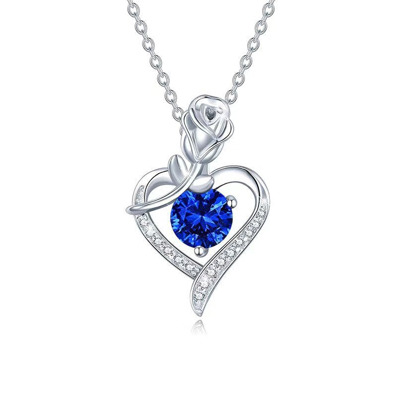 Sapphiree Rose Heart Necklace | White Gold