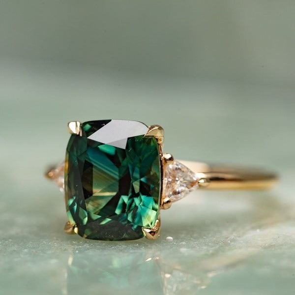 Vintige-Inspired Green Gemstone Ring | Gold