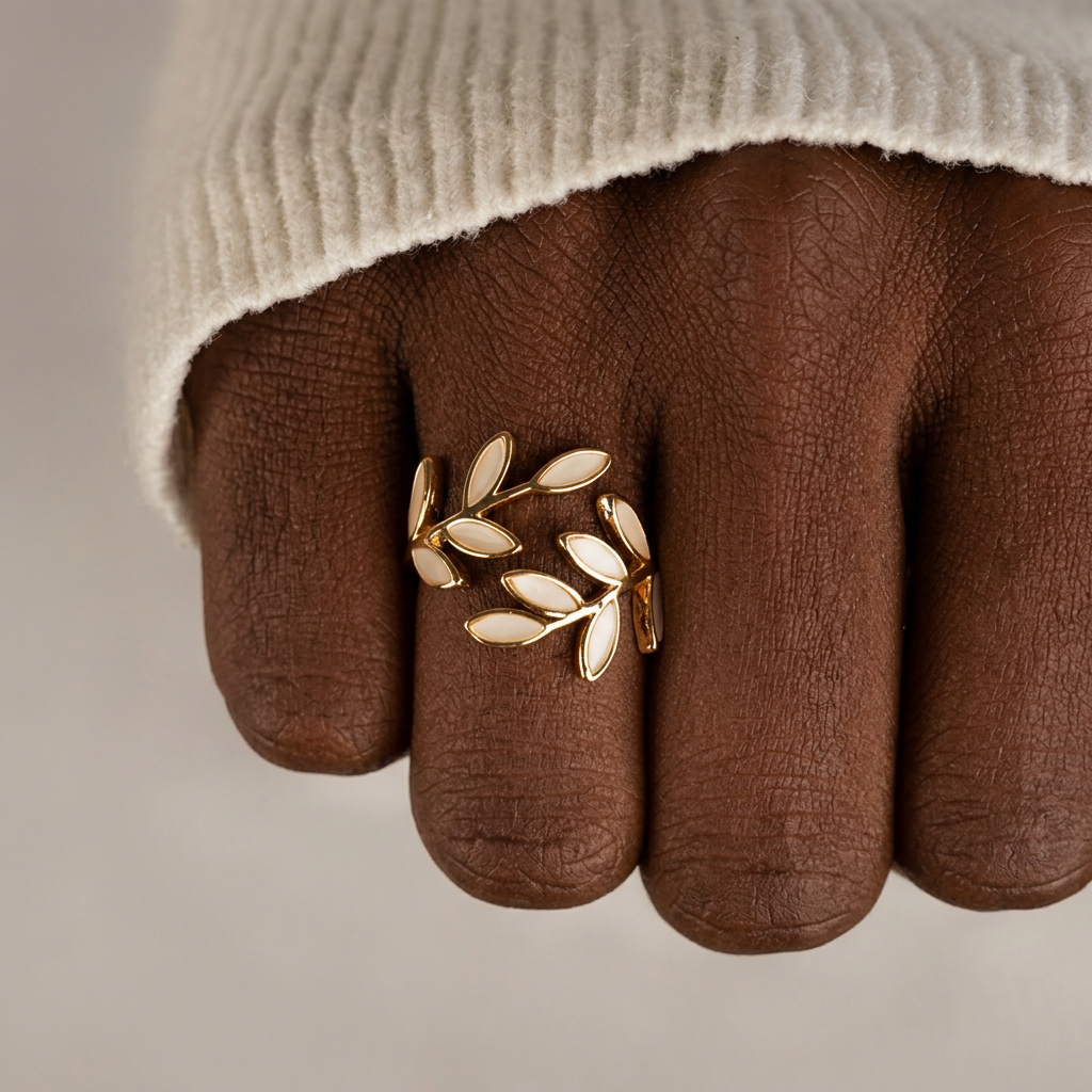 Pure - White Opal Leaf Adjustable Ring