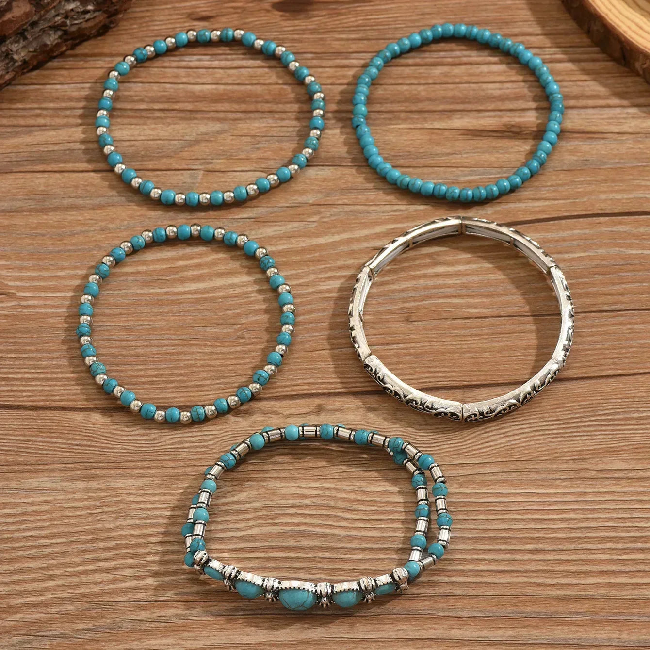 Bohemian Turquoise Bead Bracelet Set
