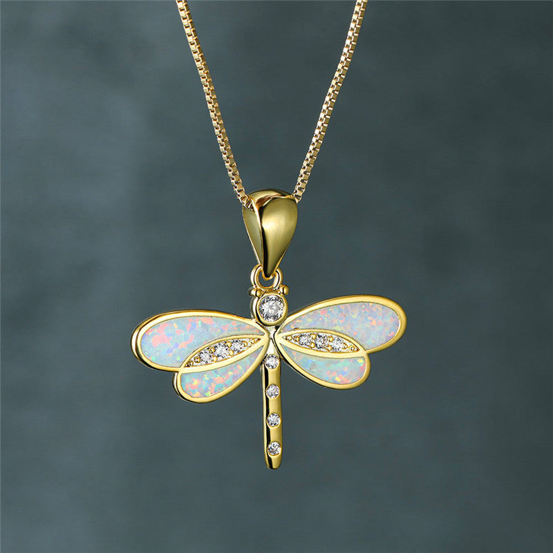 Gold Opal Dragonfly Necklace
