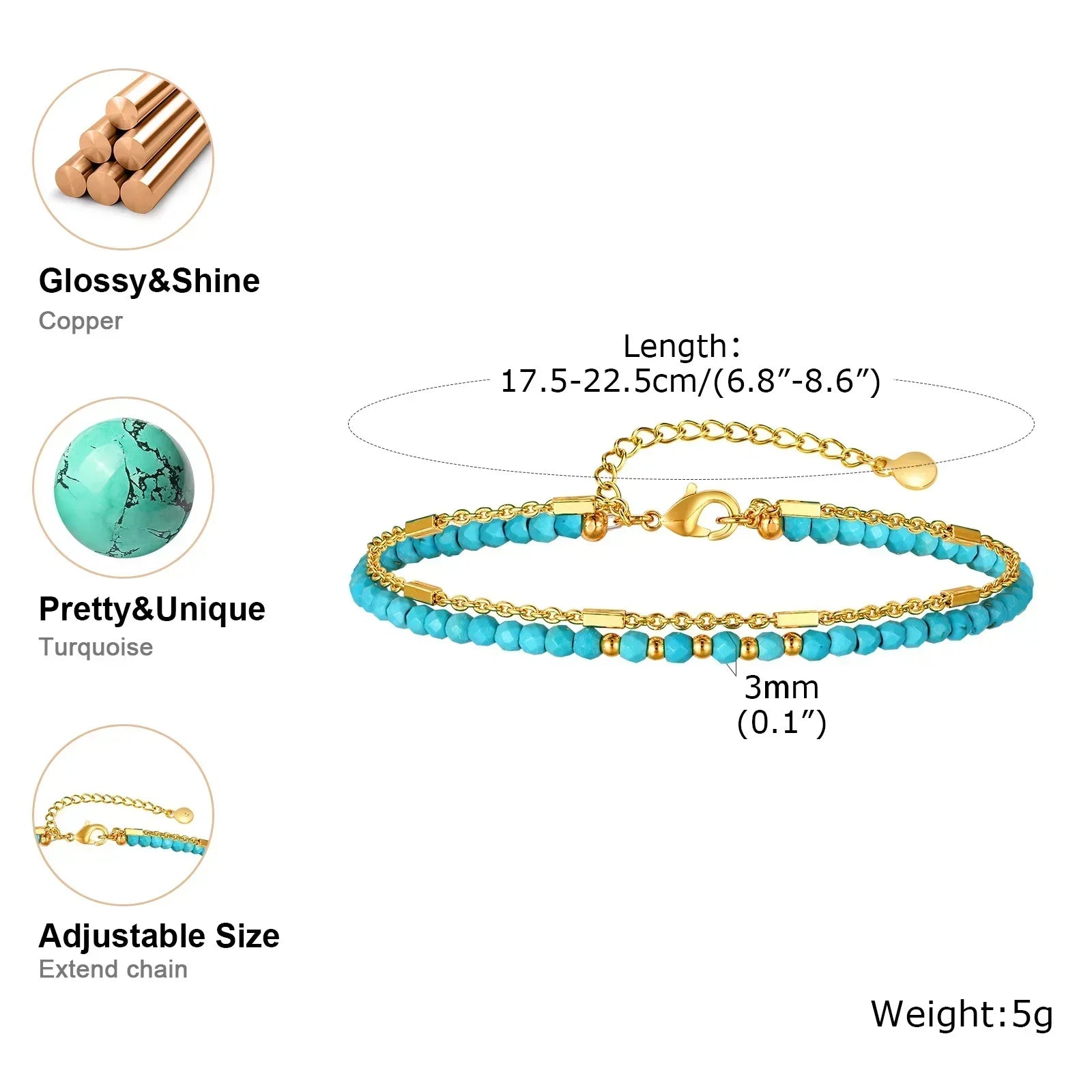 Timeless Double Chain Bracelet Gold Turquoise
