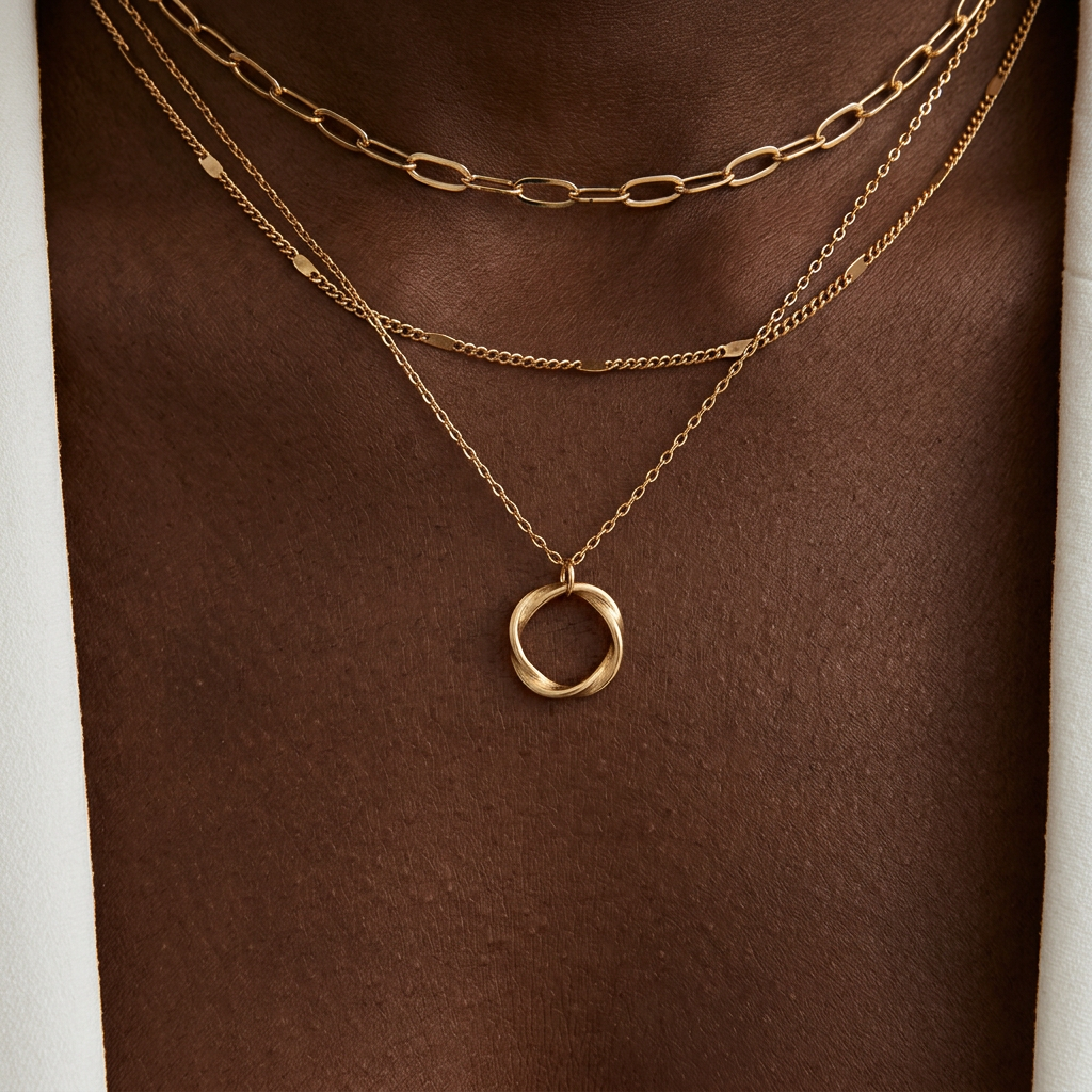 Vintage gold layered chain & pendant necklace