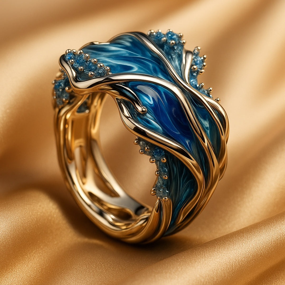 Golden Vintage Wavy Ocean Ring