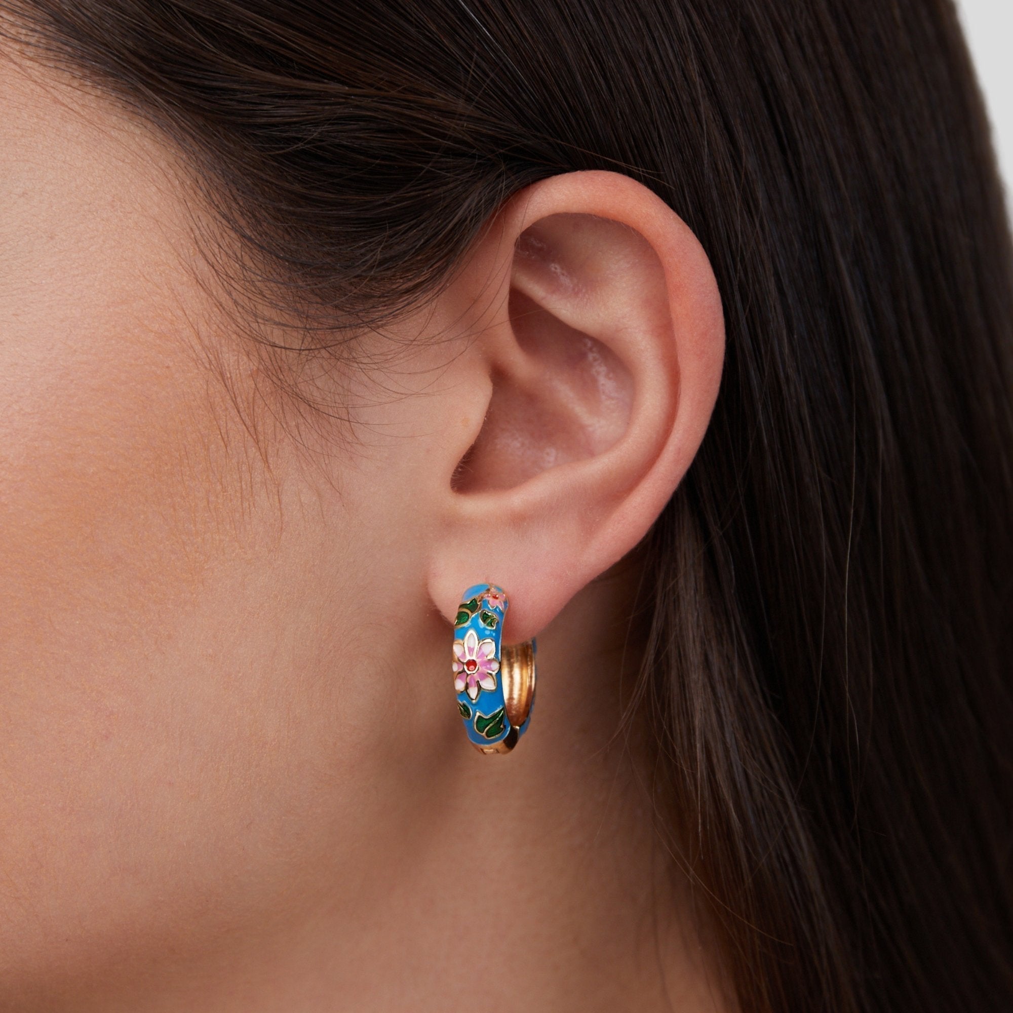Golden Creole Earrings with Flower