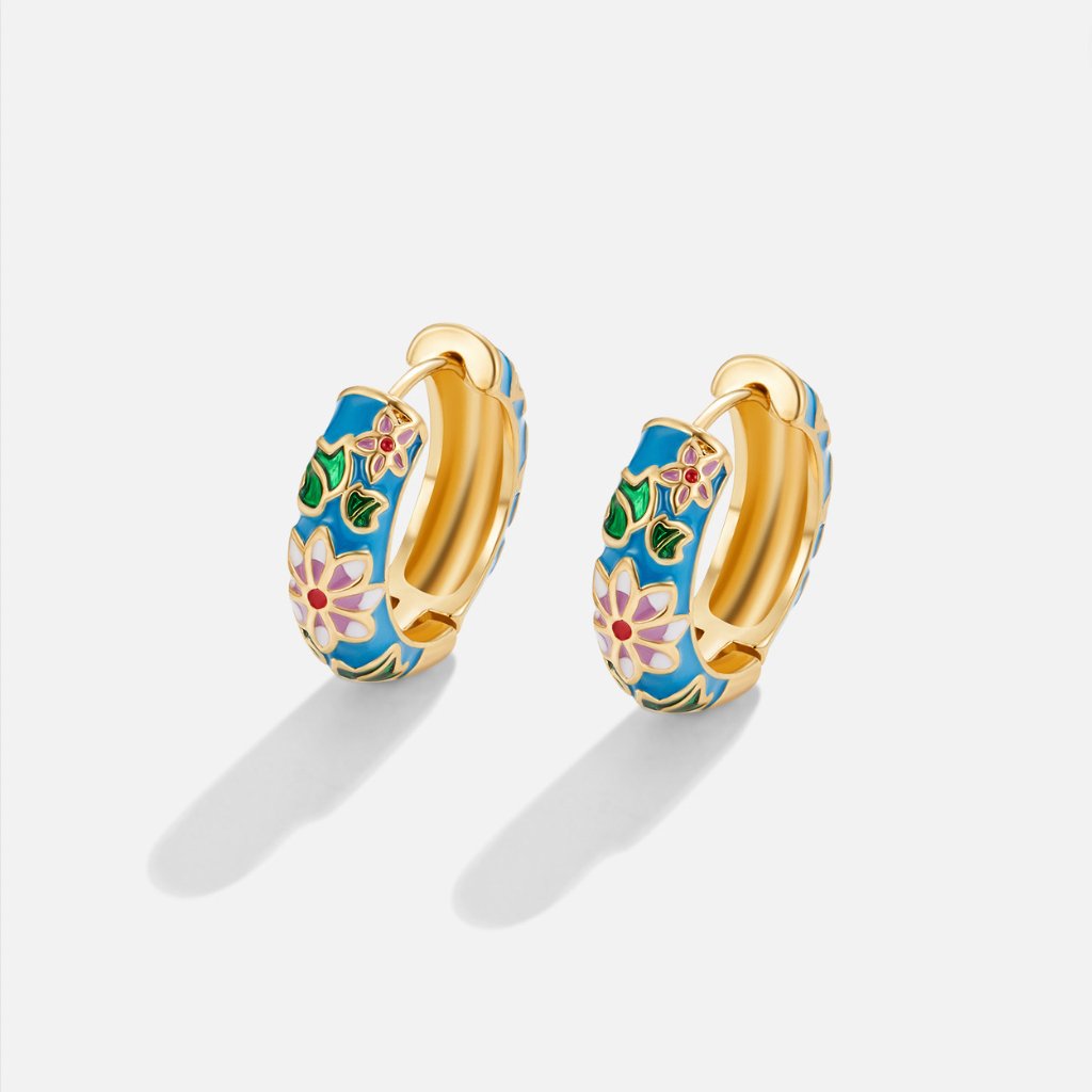 Golden Creole Earrings with Flower