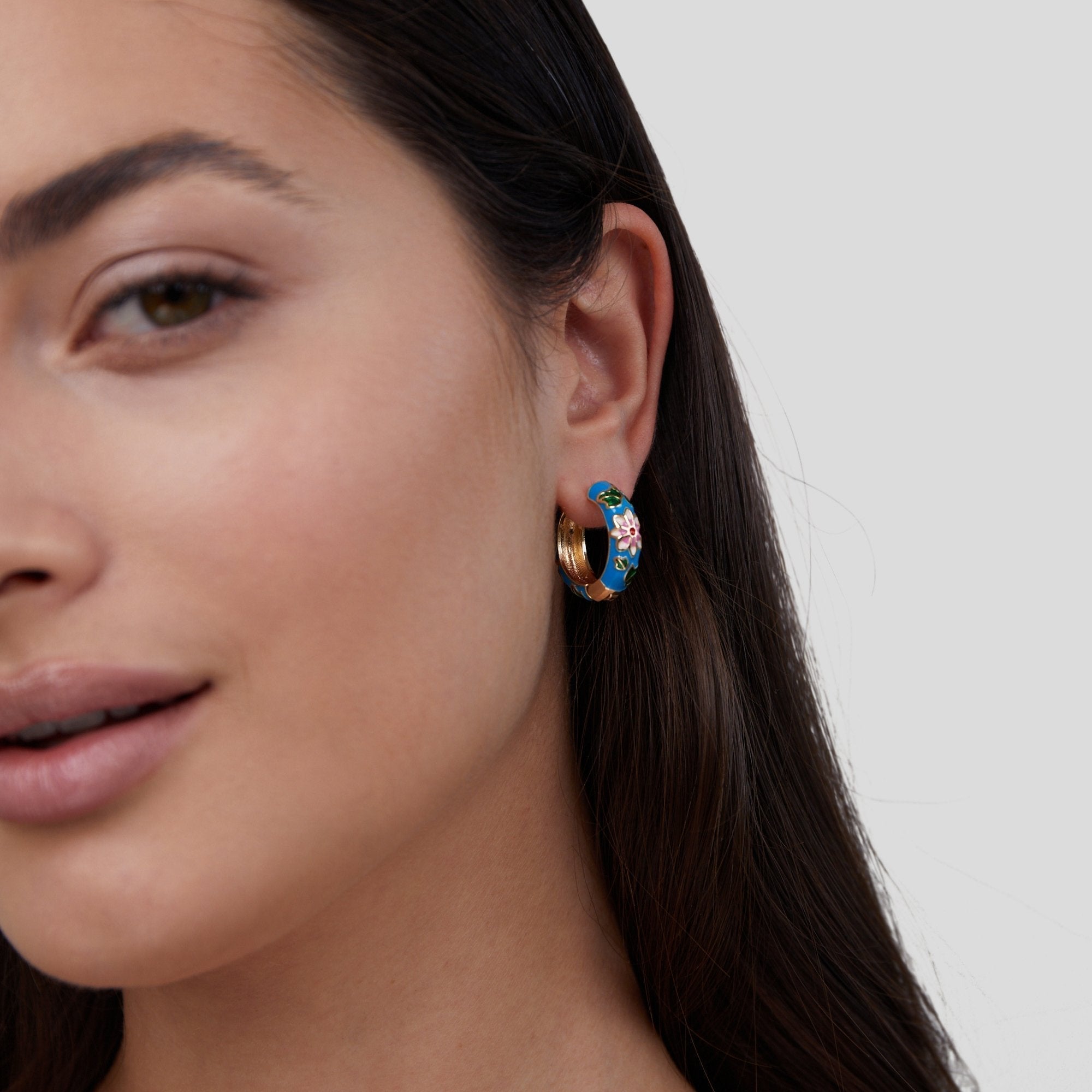 Golden Creole Earrings with Flower