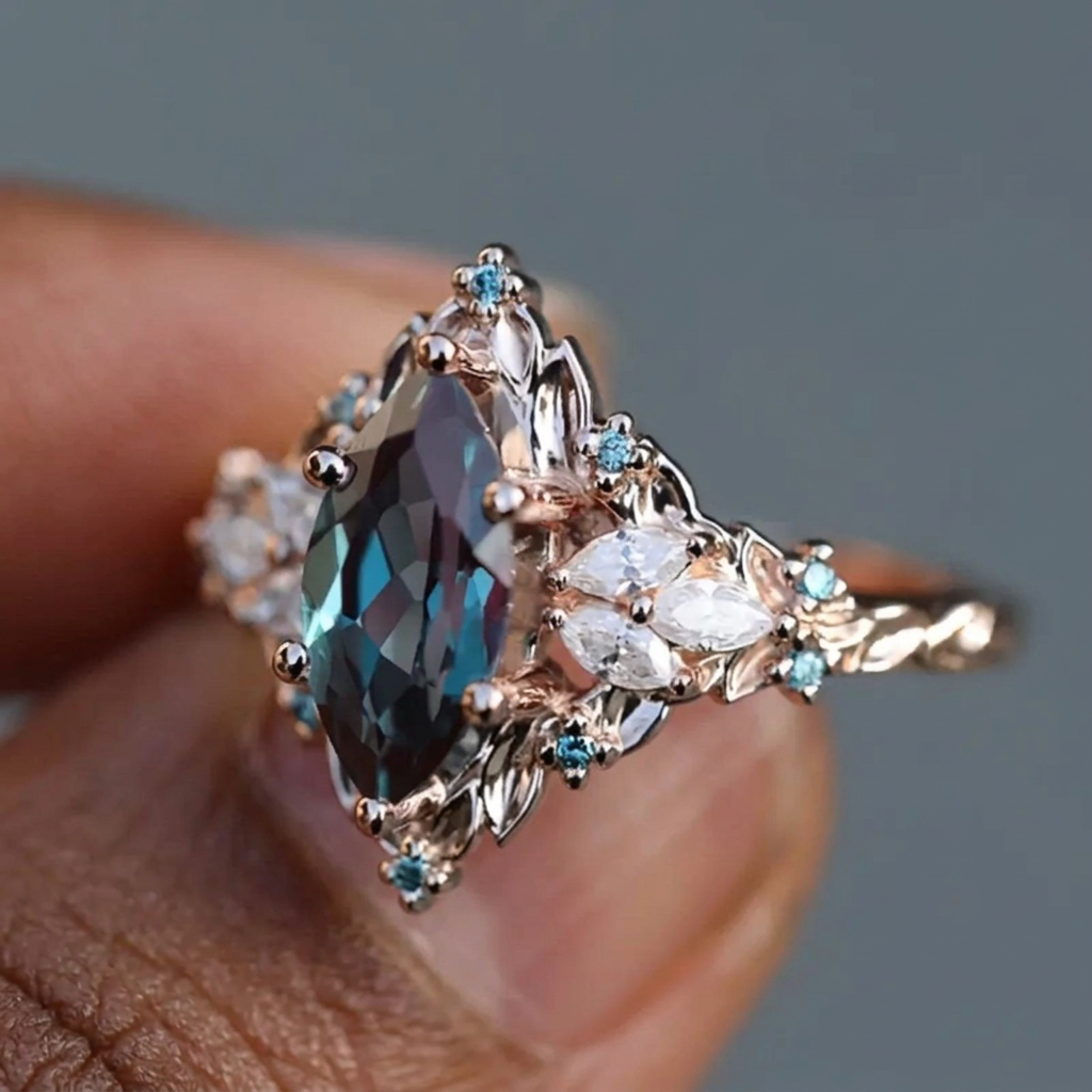 Exotic Blue Crystalline Ring
