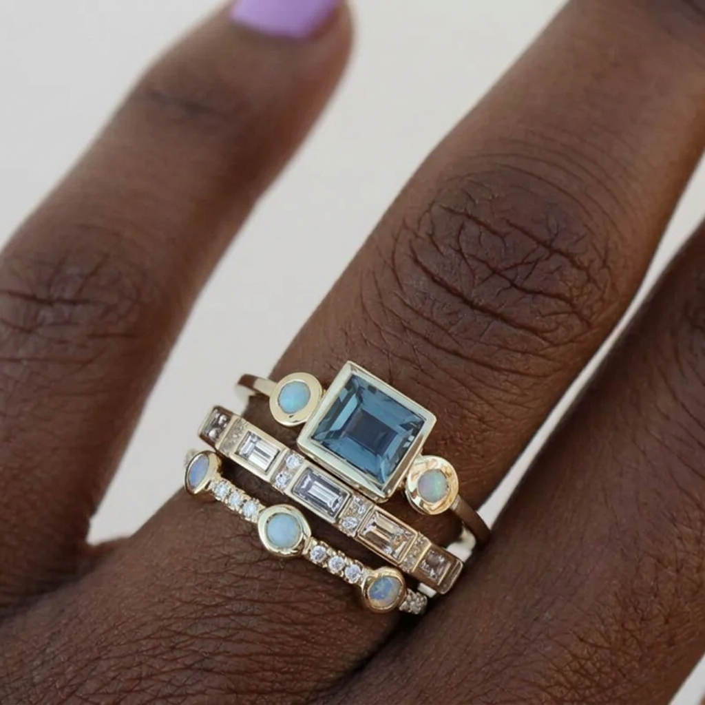 Set of Vintage Blue Crystal Rings