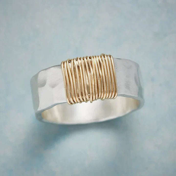 Vintaje Gold Ring with Silver Threads