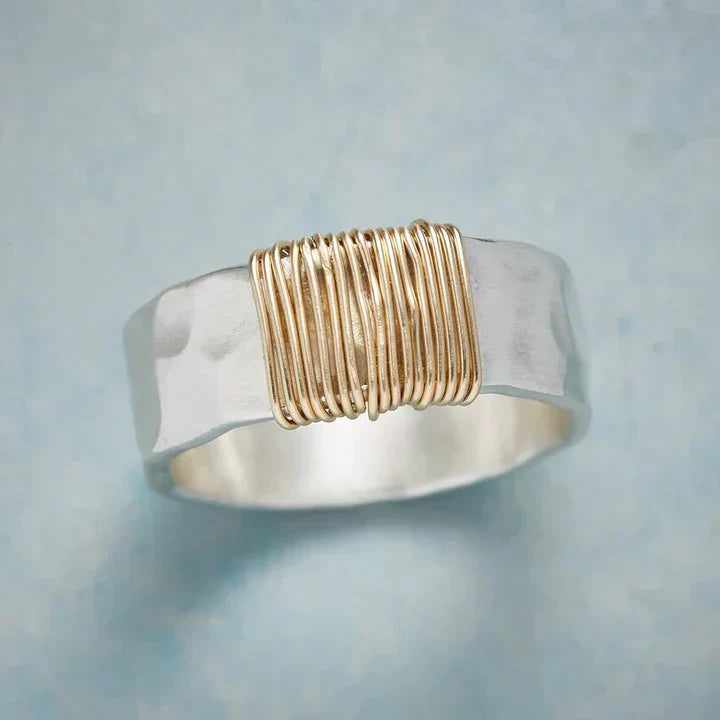 Silver Ring with Vintage Golden Threads