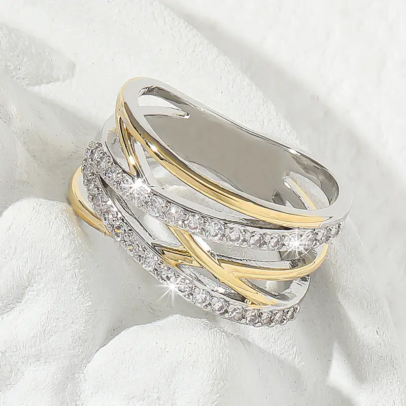 Zirconia Ring in Layered Gold & Silver Design