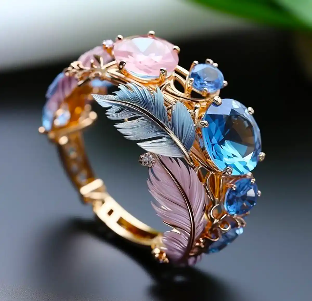 Exotic Vintage Crystal Feather Ring